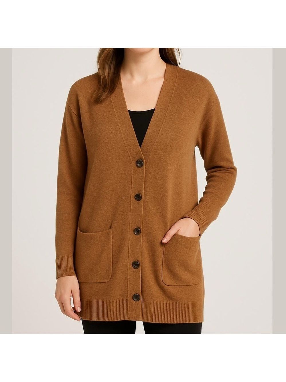 THEORY cashmere sweater cardigan Braewyn button up sweater brown camel sz medium